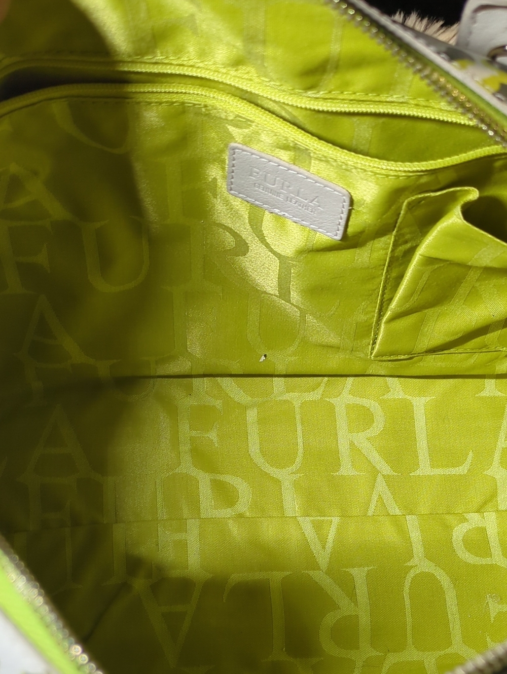 Furla White & Green Leopard Print Satchel - Picture 9 of 16
